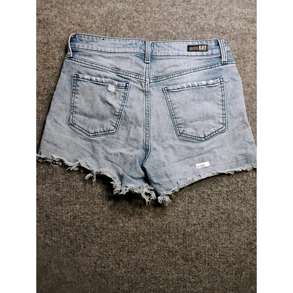 KUT From The Kloth Jane Long Shorts Womens 4 High Rise Distressed Frayed Denim